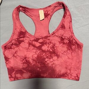 Tie-Dye Ribbed Racerback Sports Bra - Burgundy